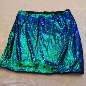 Forever 21, green sequin mini skirt, size ox